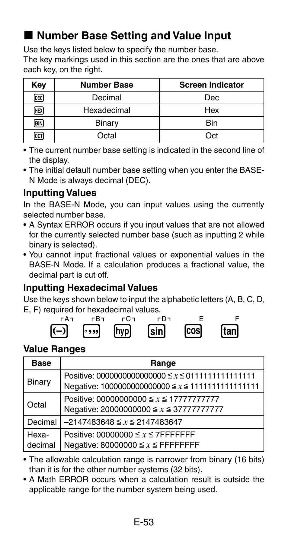 K number base setting and value input | Casio fx-115ES User Manual | Page 55 / 75