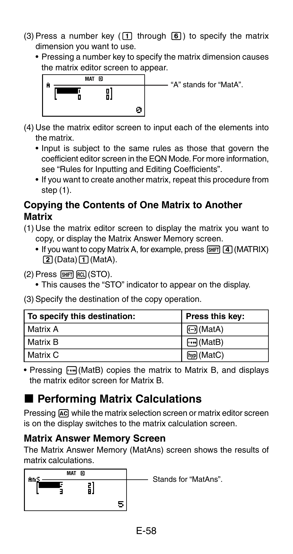 K performing matrix calculations | Casio fx-115ES User Manual | Page 60 / 75