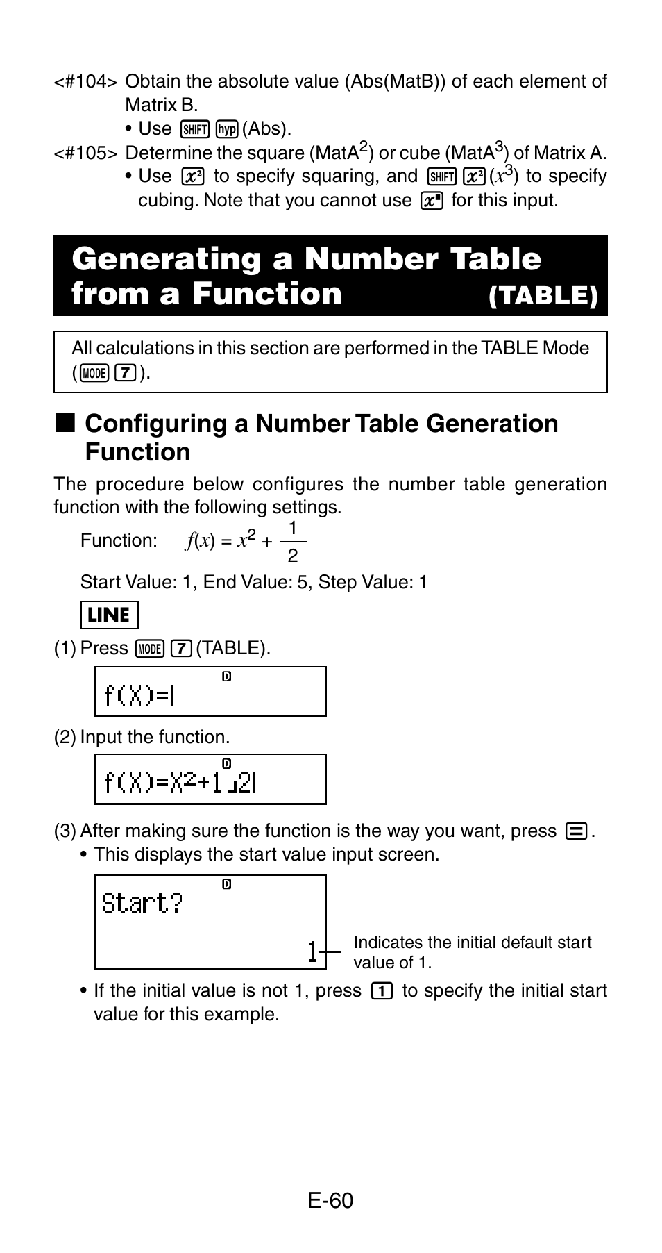 Generating a number table from a function, Table), K configuring a number table generation function | Casio fx-115ES User Manual | Page 62 / 75