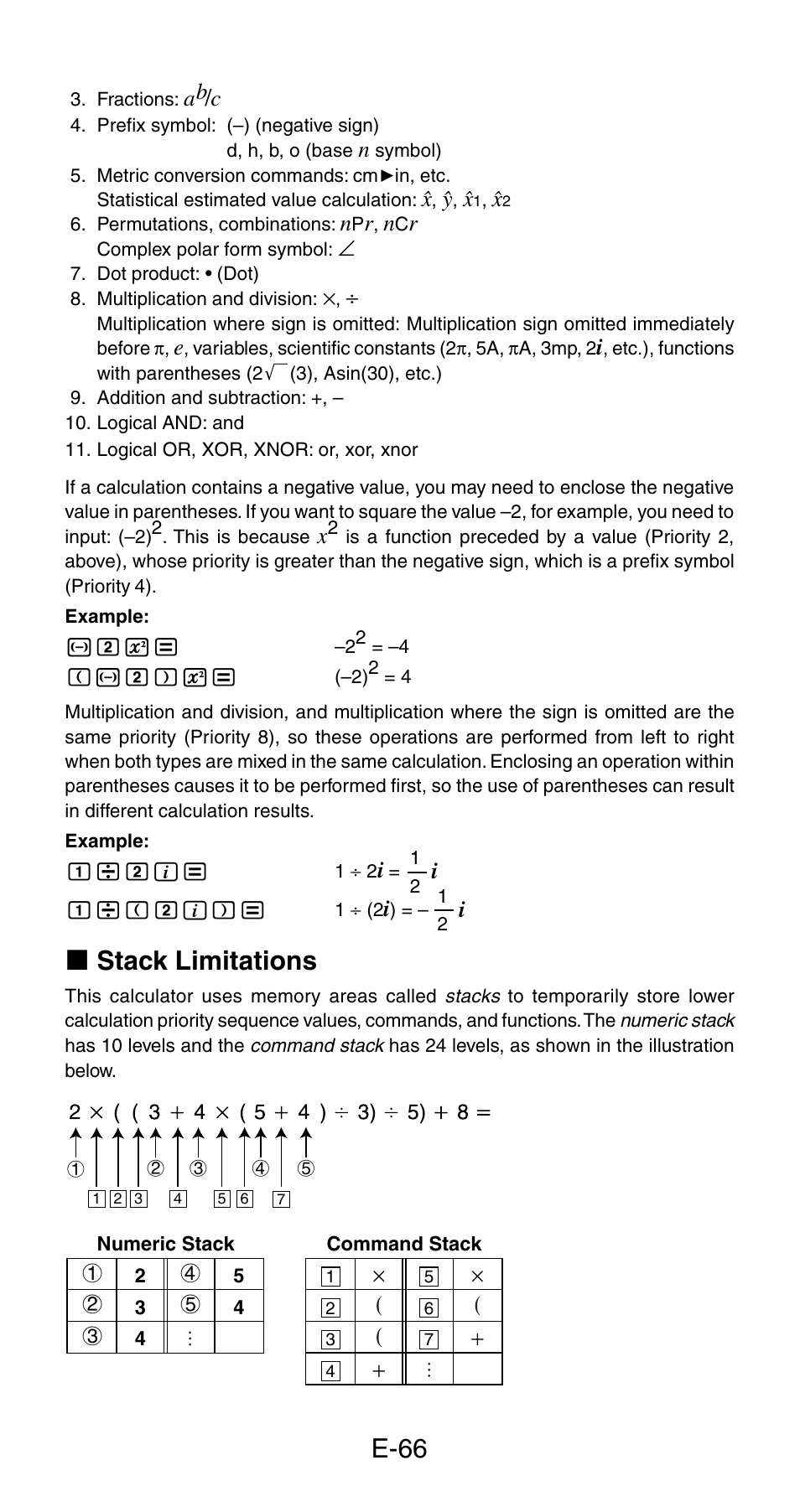 E-66, K stack limitations | Casio fx-115ES User Manual | Page 68 / 75