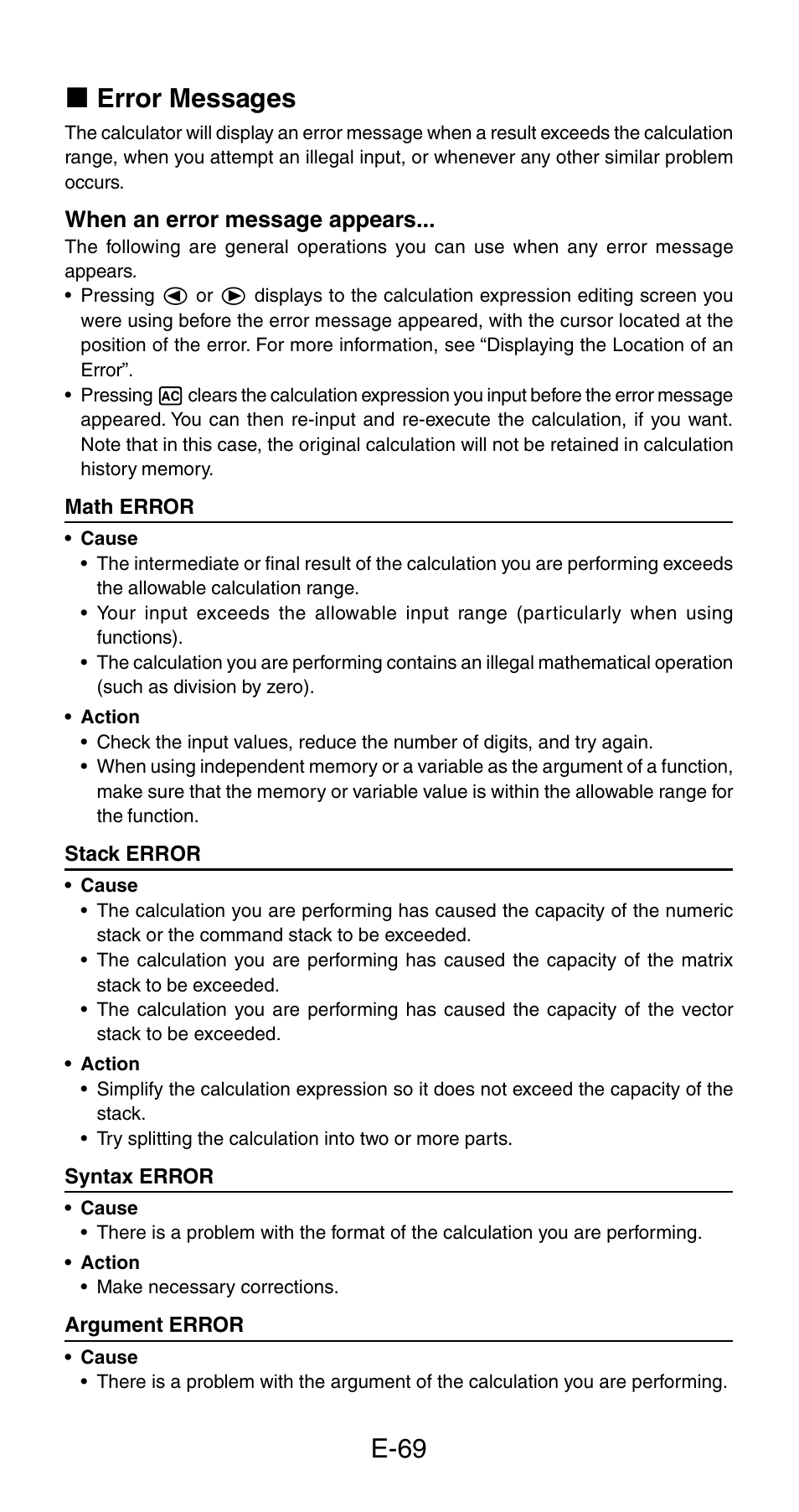 E-69 k error messages | Casio fx-115ES User Manual | Page 71 / 75