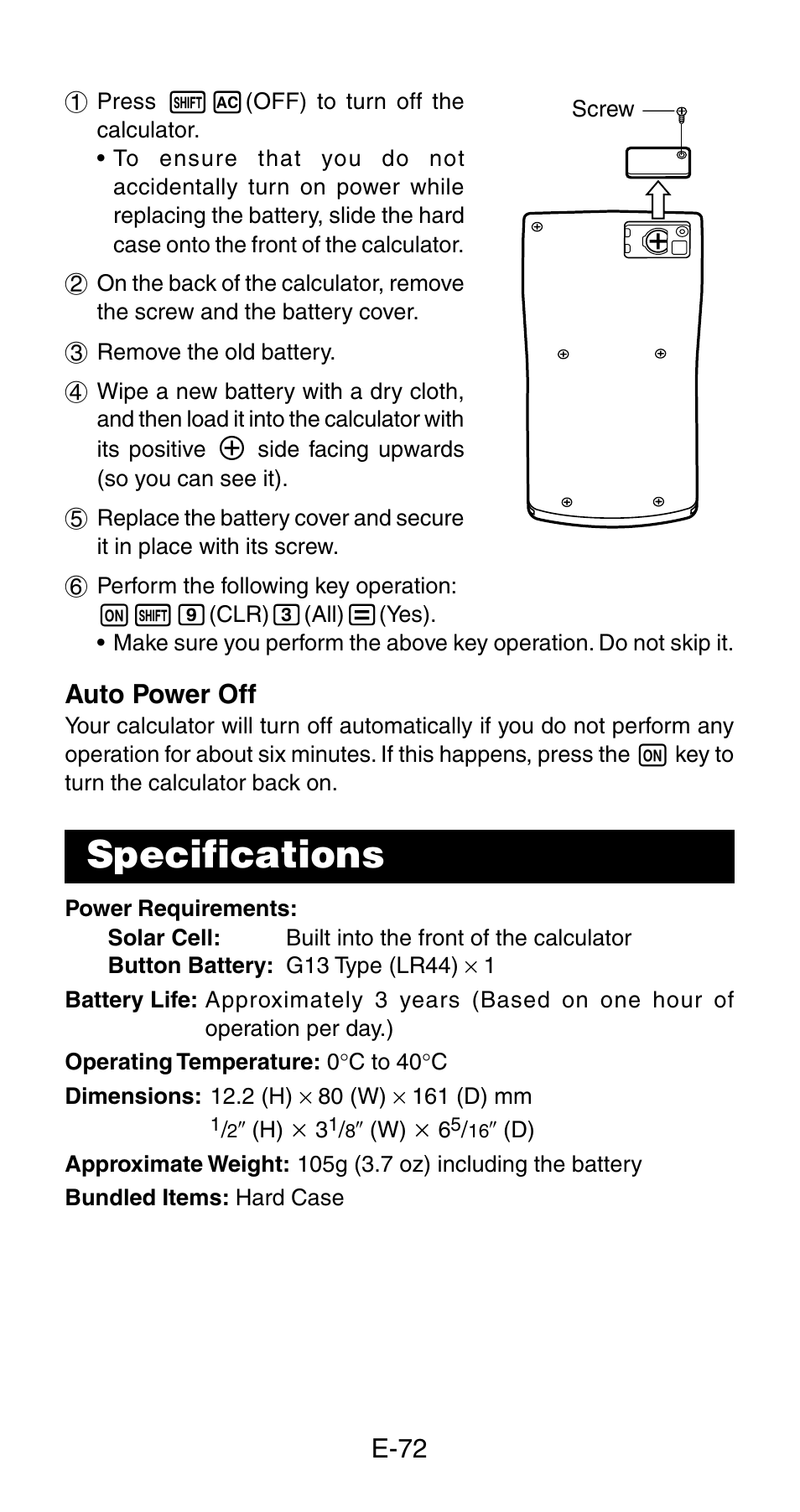 Specifications | Casio fx-115ES User Manual | Page 74 / 75