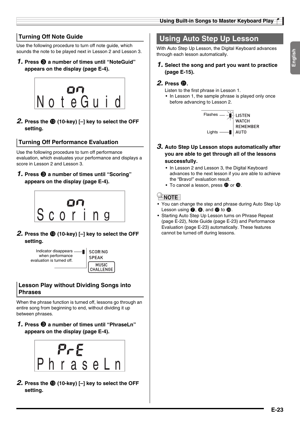 Using auto step up lesson | Casio CTK2100ES1A User Manual | Page 25 / 46