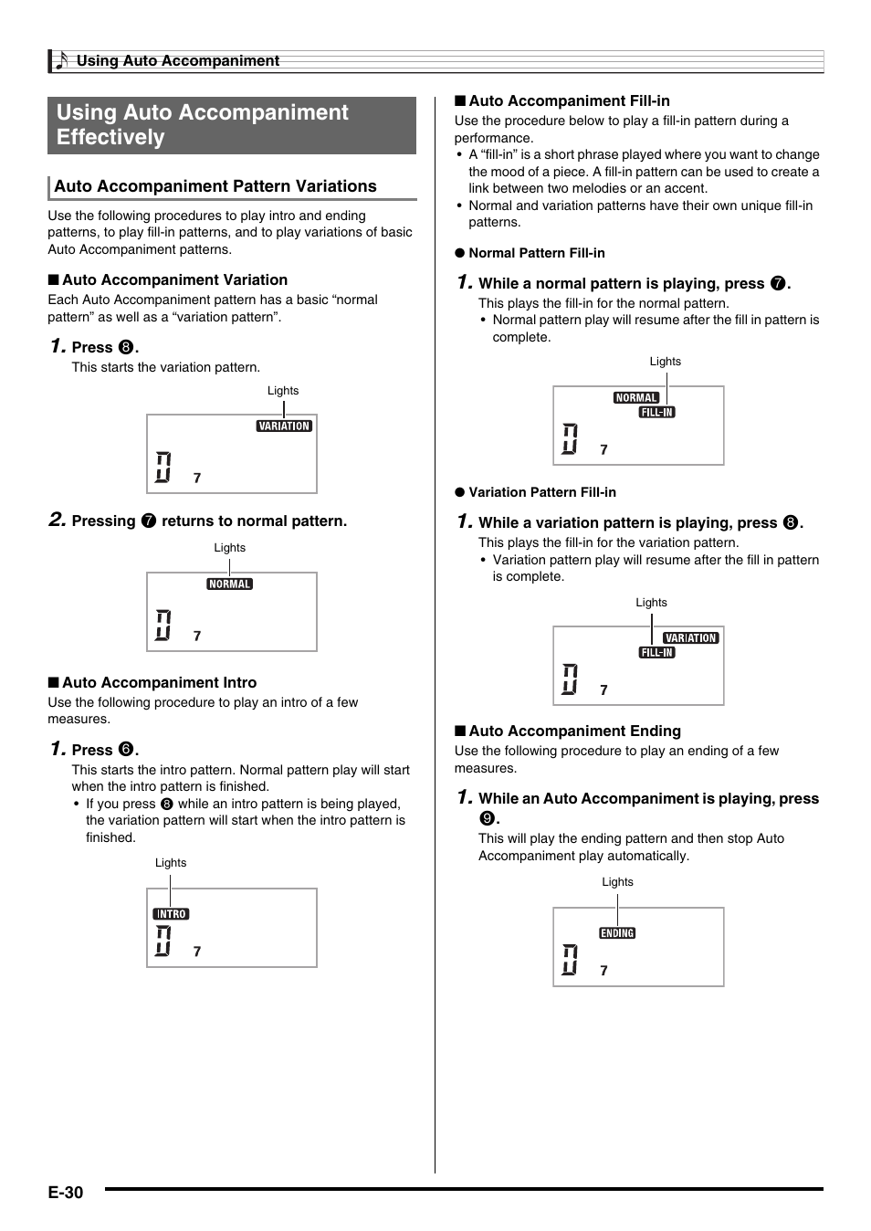 Using auto accompaniment effectively | Casio CTK2100ES1A User Manual | Page 32 / 46