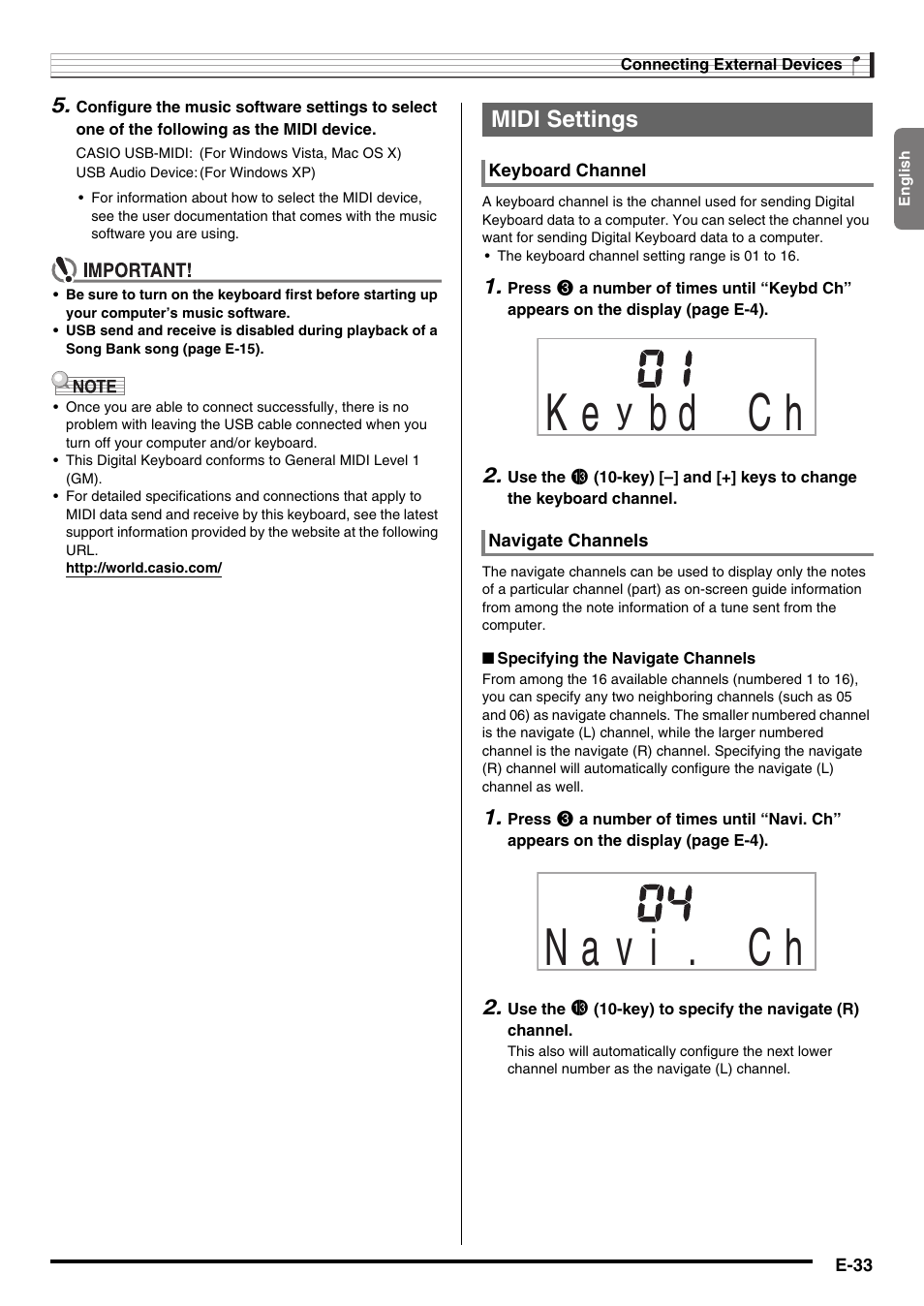 Midi settings | Casio CTK2100ES1A User Manual | Page 35 / 46