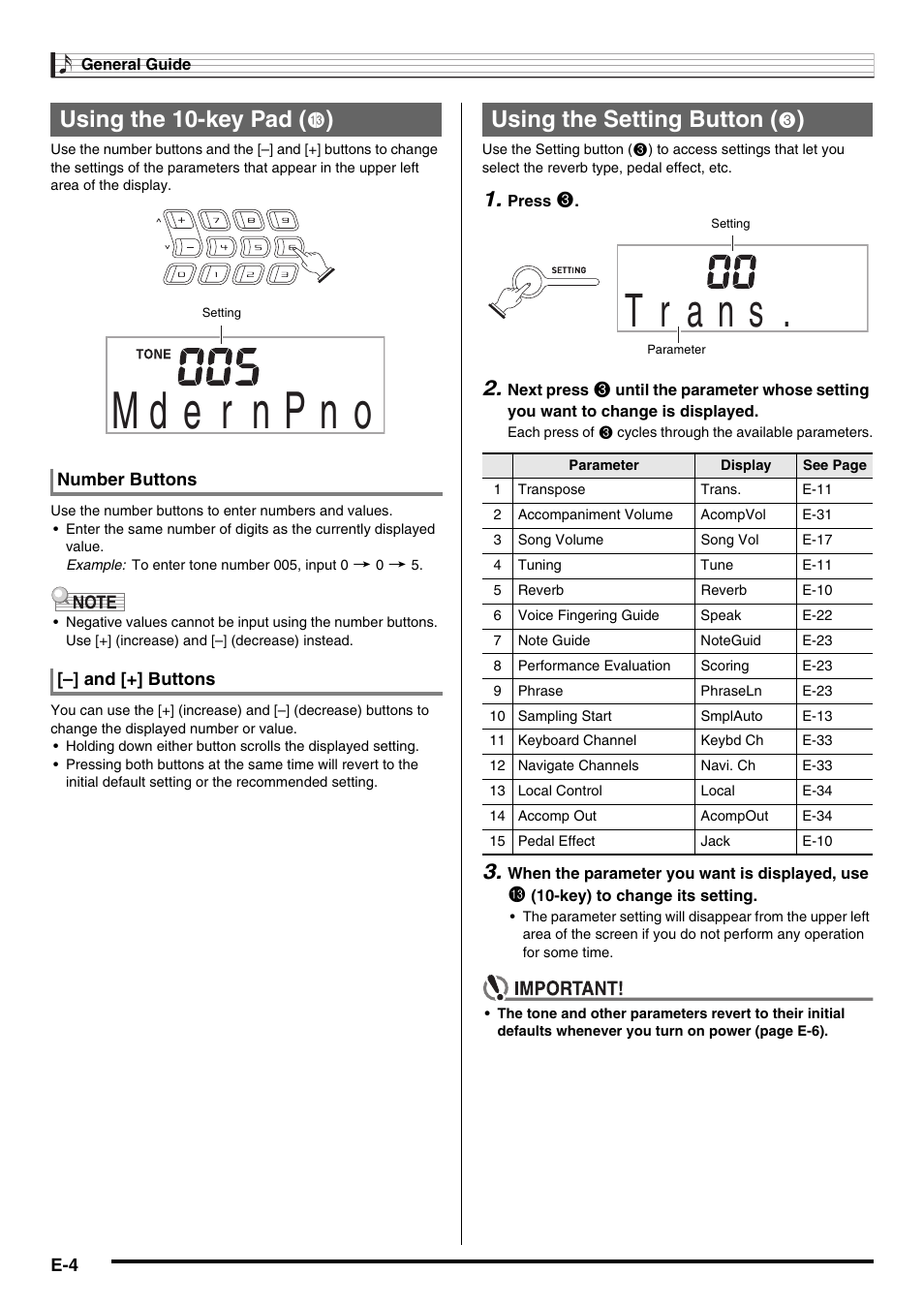 Using the 10-key pad, Using the setting button | Casio CTK2100ES1A User Manual | Page 6 / 46