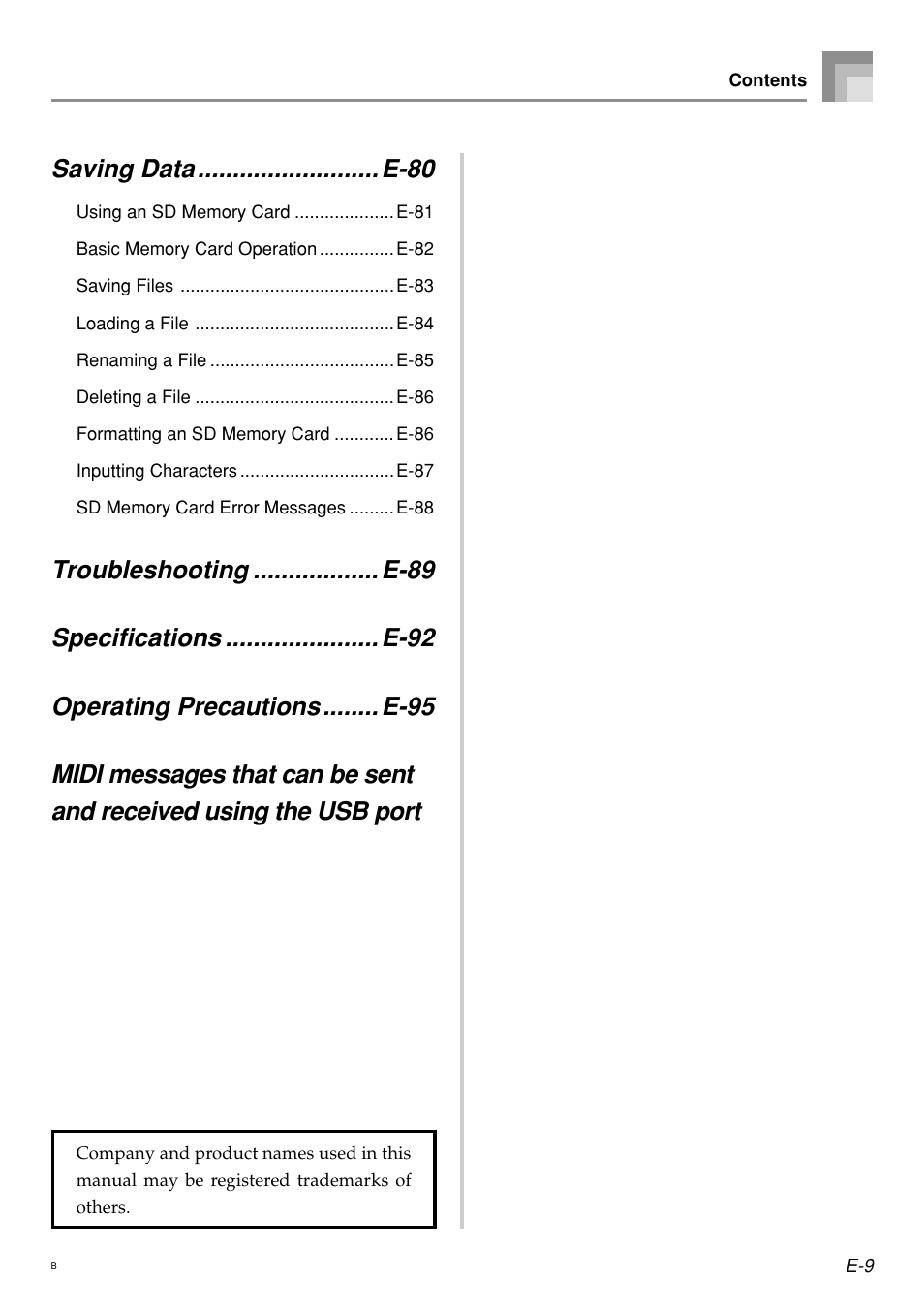 Saving data .......................... e-80 | Casio PX410R User Manual | Page 11 / 100