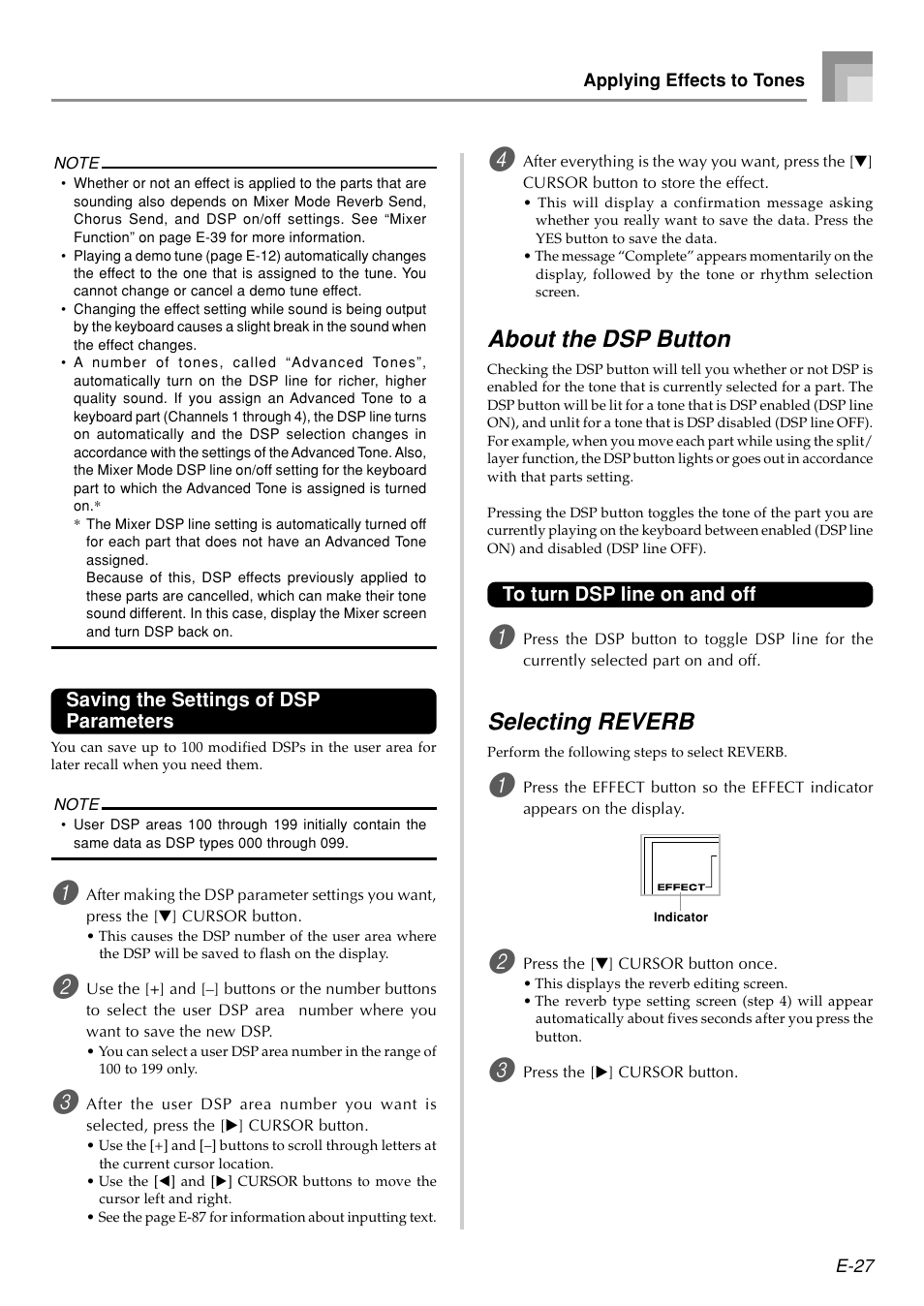 About the dsp button, Selecting reverb | Casio PX410R User Manual | Page 29 / 100