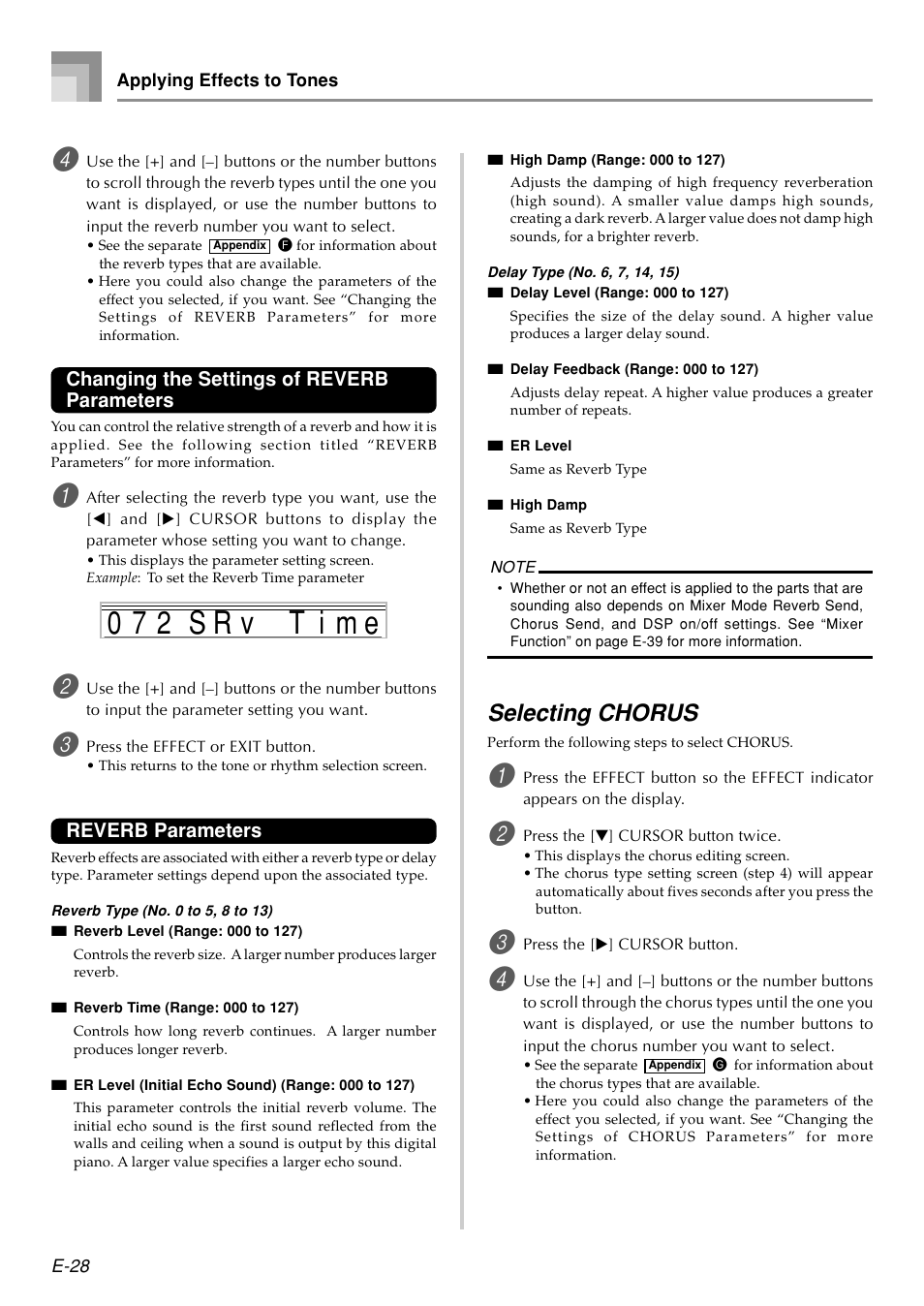 S r v 0 7 2 t i m e, Selecting chorus | Casio PX410R User Manual | Page 30 / 100