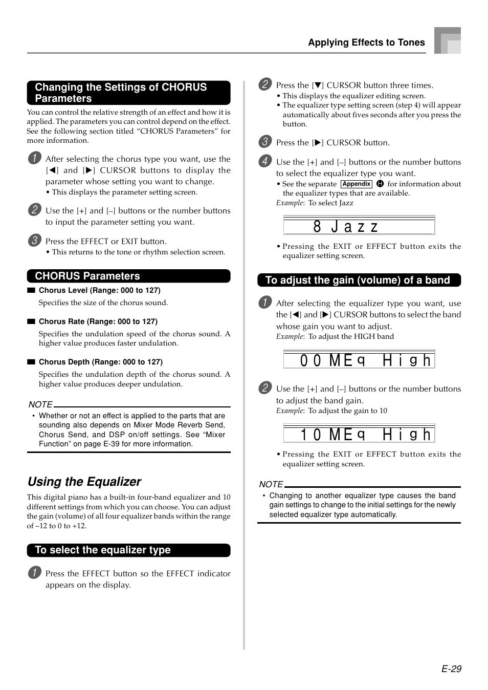0 0 h i, Hm e, 1 0 h i | Hj a z 8 z, Using the equalizer | Casio PX410R User Manual | Page 31 / 100