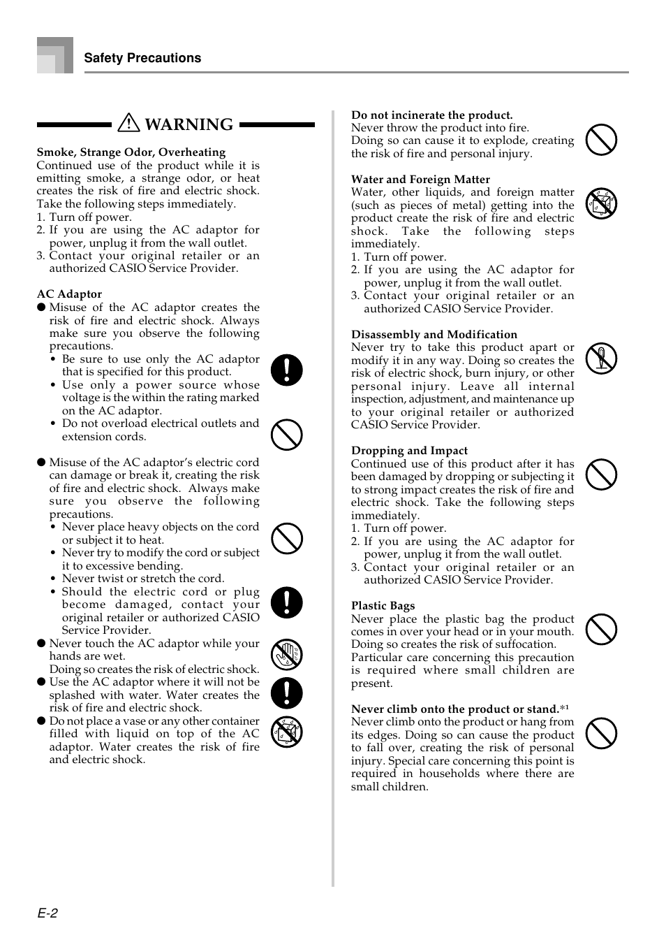 Warning | Casio PX410R User Manual | Page 4 / 100