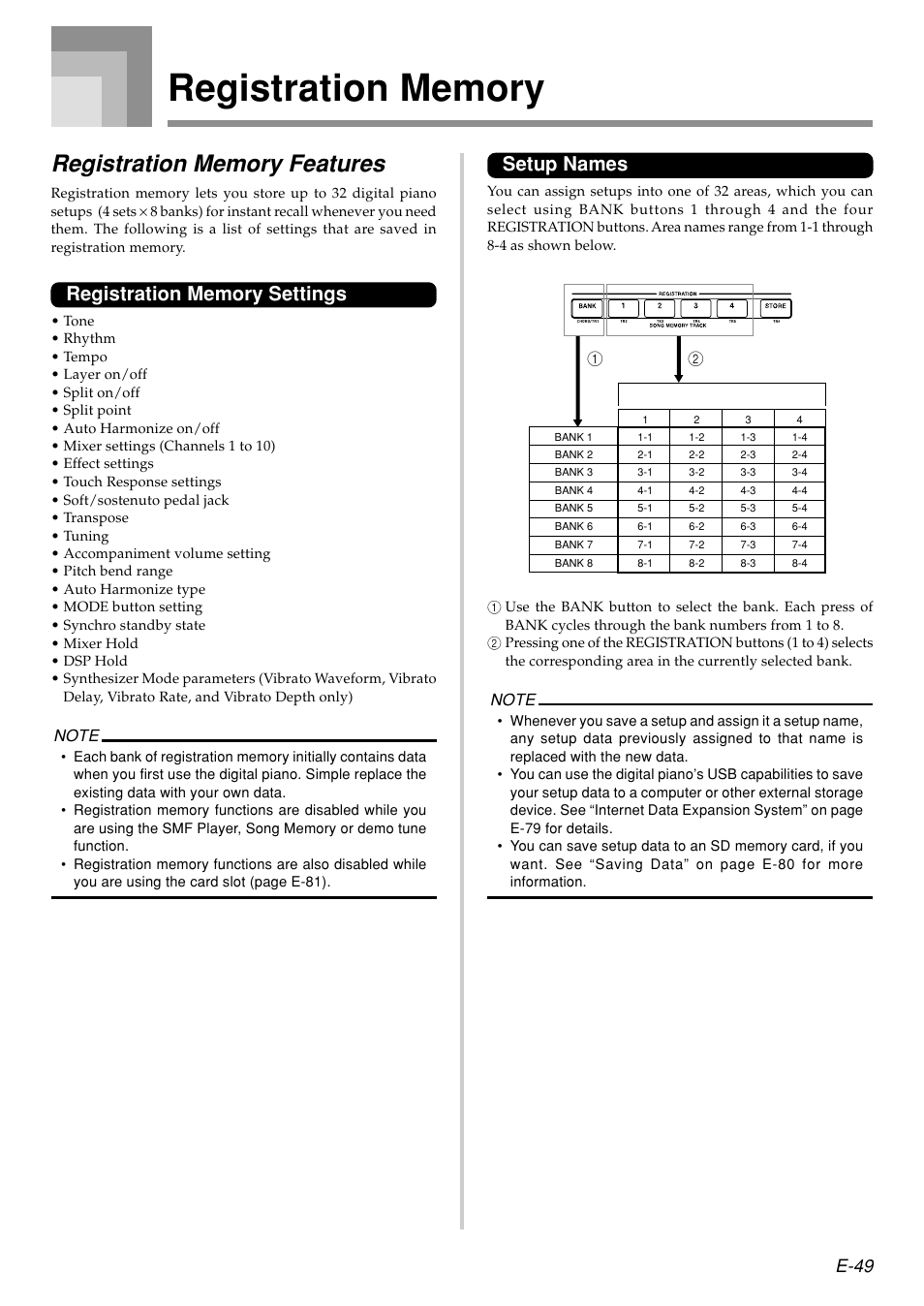 Setup names, E-49 | Casio PX410R User Manual | Page 51 / 100