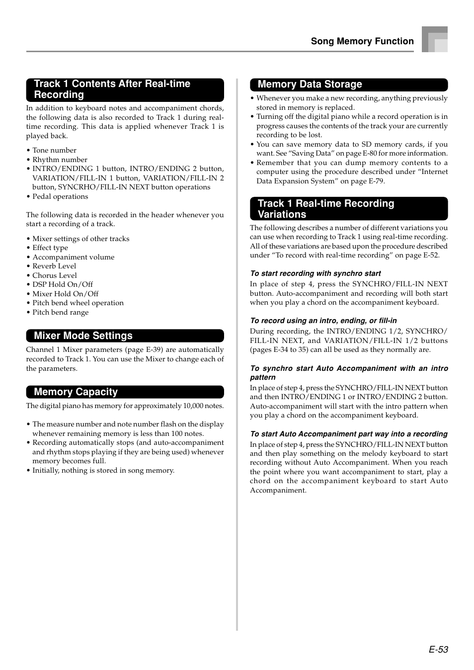 Track 1 contents after real-time recording, Mixer mode settings, Track 1 real-time recording variations | Casio PX410R User Manual | Page 55 / 100