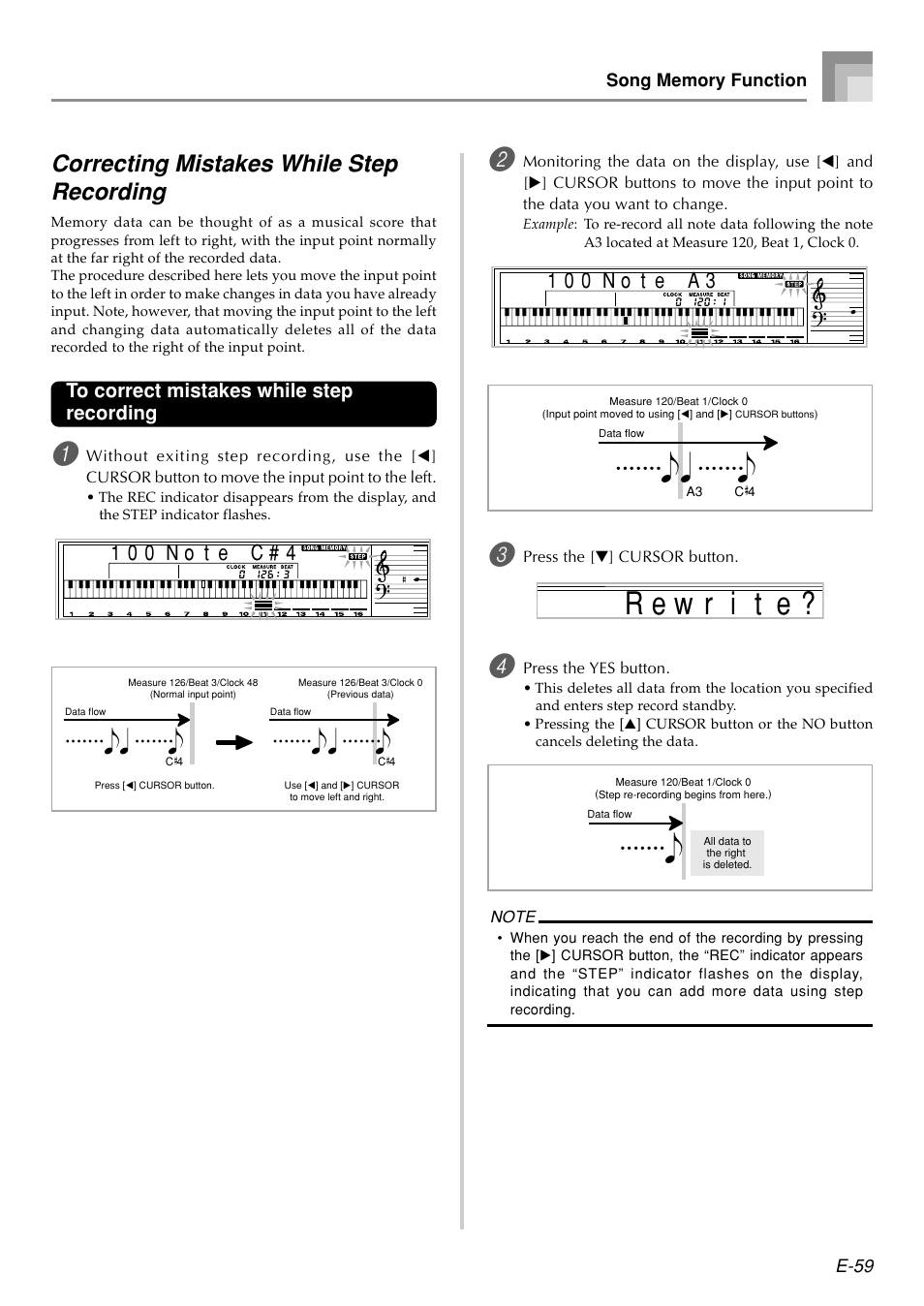 Correcting mistakes while step recording, N o t 1 0 0 e c # 4, N o t 1 0 0 e a 3 | Casio PX410R User Manual | Page 61 / 100