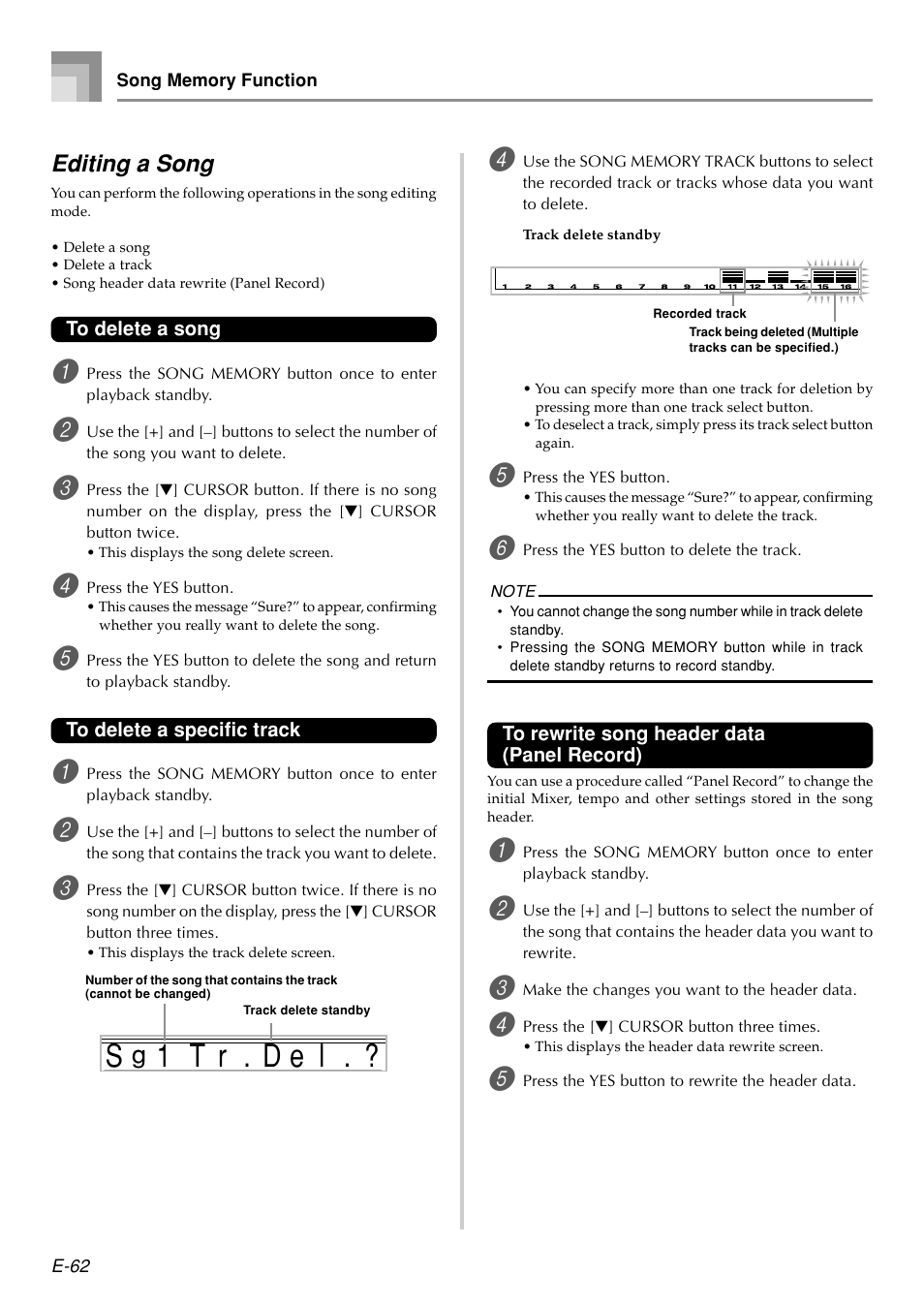 T r s, 1d e ? . l, Editing a song | Casio PX410R User Manual | Page 64 / 100