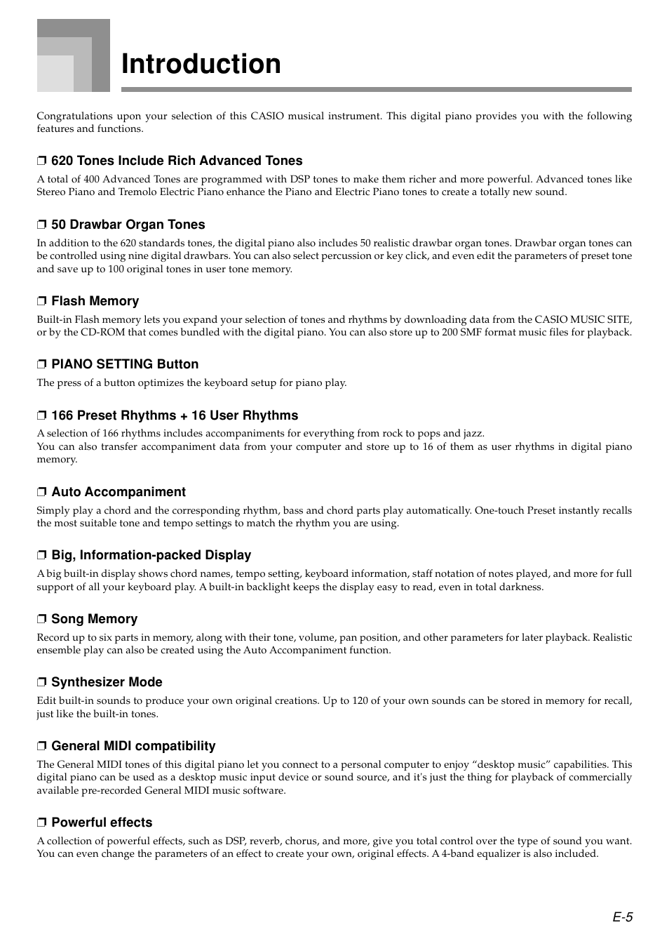 Introduction | Casio PX410R User Manual | Page 7 / 100