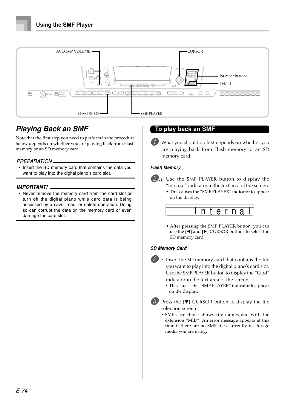 Playing back an smf | Casio PX410R User Manual | Page 76 / 100