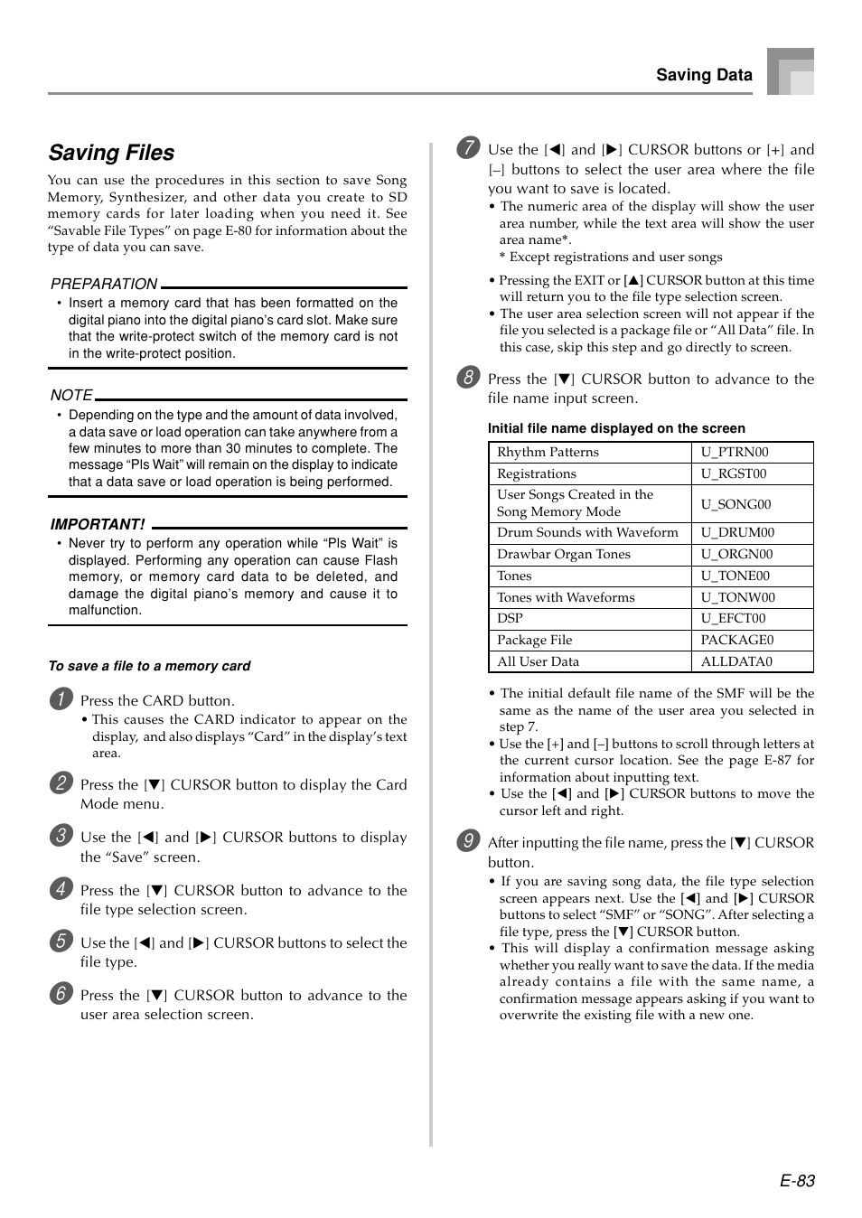 Saving files | Casio PX410R User Manual | Page 85 / 100