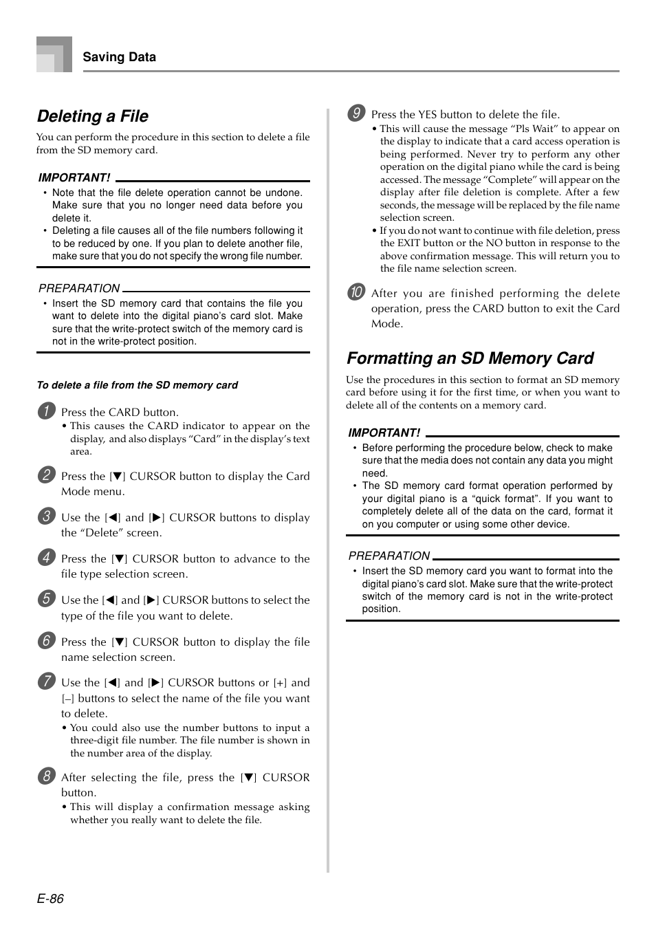 Deleting a file | Casio PX410R User Manual | Page 88 / 100