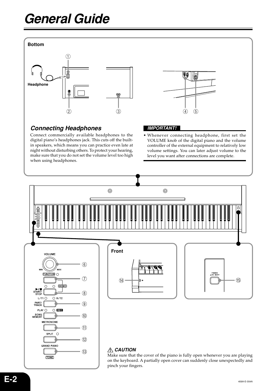 General guide, Connecting headphones | Casio PX700 User Manual | Page 4 / 26