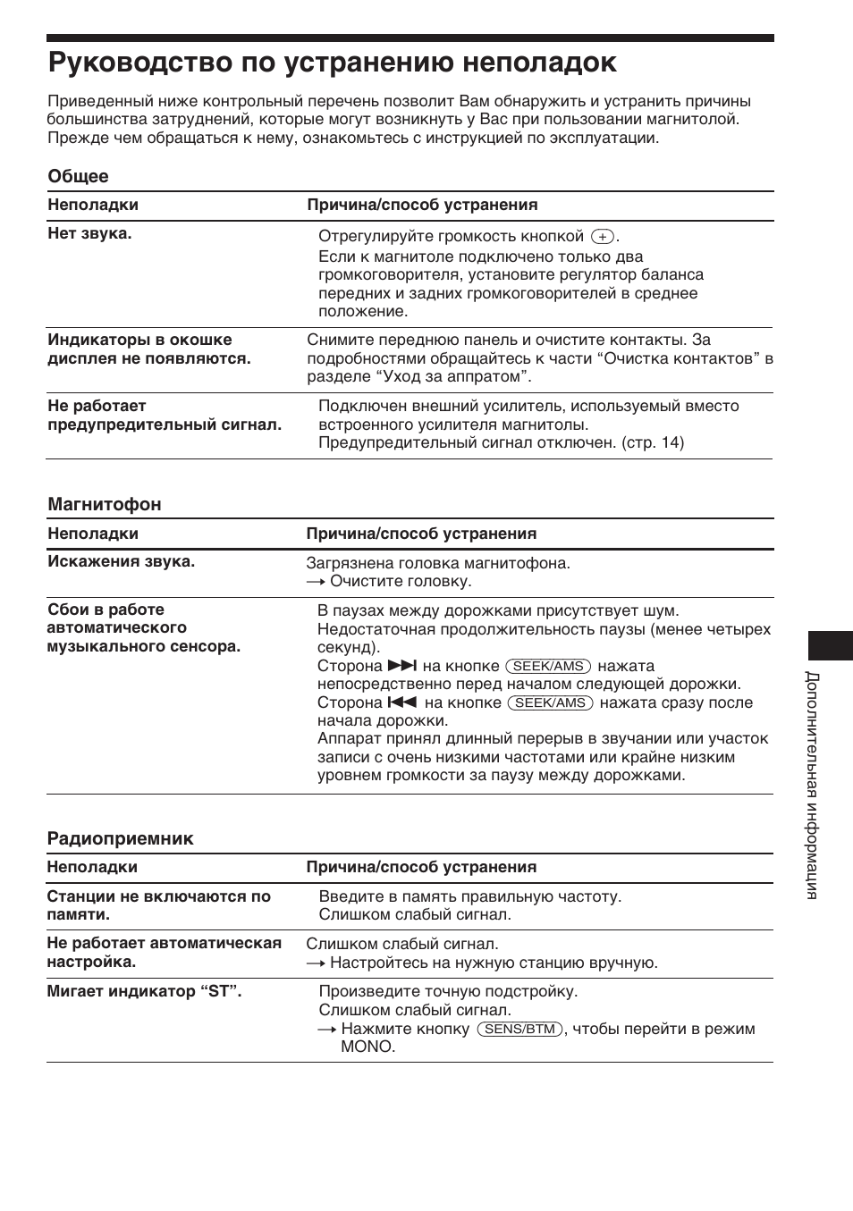 Руководство по устранению неполадок | Sony XR-C453RDS User Manual | Page 115 / 120