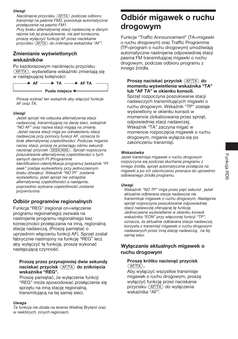 Odbiór migawek o ruchu drogowym | Sony XR-C453RDS User Manual | Page 33 / 120