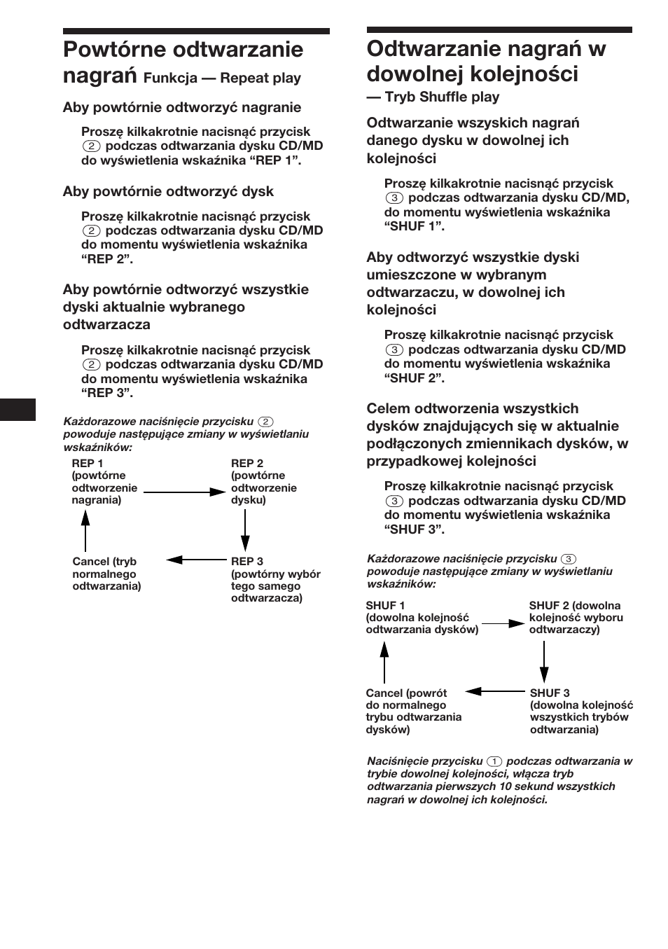 18 odtwarzanie nagrań w dowolnej kolejności, Powtórne odtwarzanie nagrań | Sony XR-C453RDS User Manual | Page 40 / 120