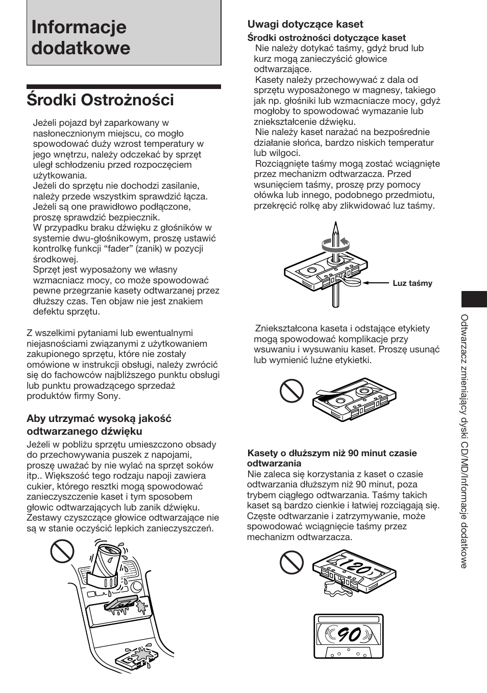 Informacje dodatkowe, Środki ostrożności | Sony XR-C453RDS User Manual | Page 41 / 120