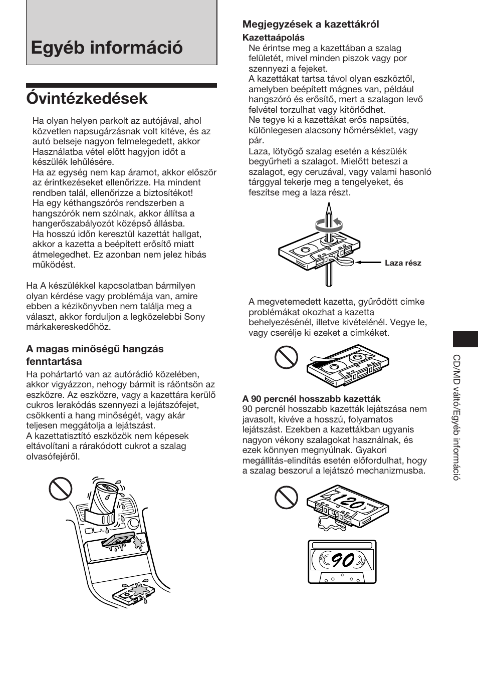 Egyéb információ, Óvintézkedések | Sony XR-C453RDS User Manual | Page 87 / 120