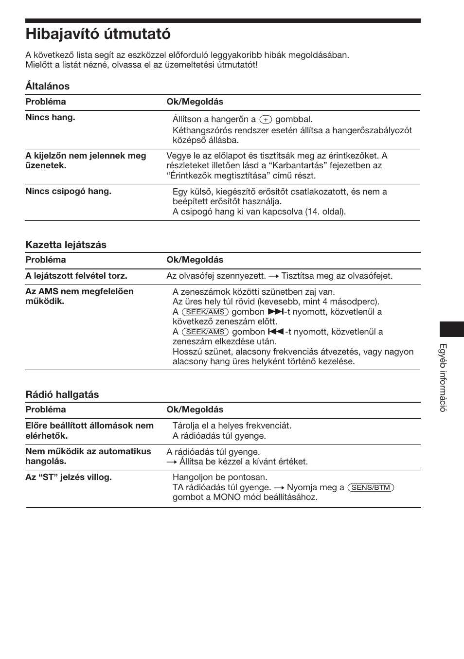 Hibajavító útmutató | Sony XR-C453RDS User Manual | Page 91 / 120