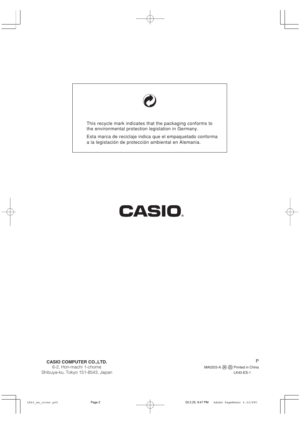Casio LK-43 User Manual | Page 44 / 44