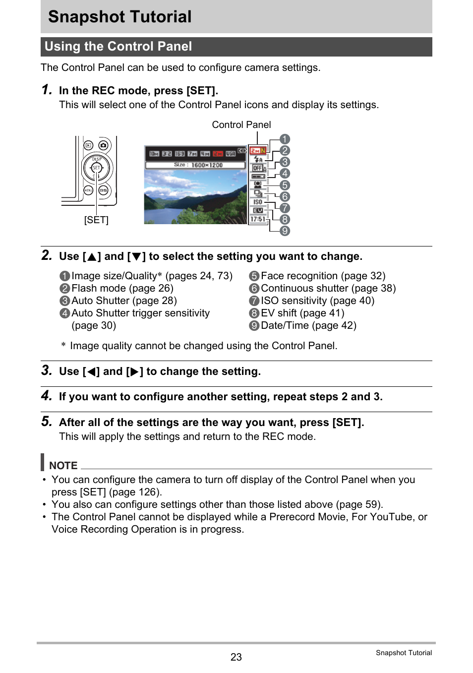 Snapshot tutorial, Using the control panel | Casio EXILIM EX Z 100 User Manual | Page 23 / 171