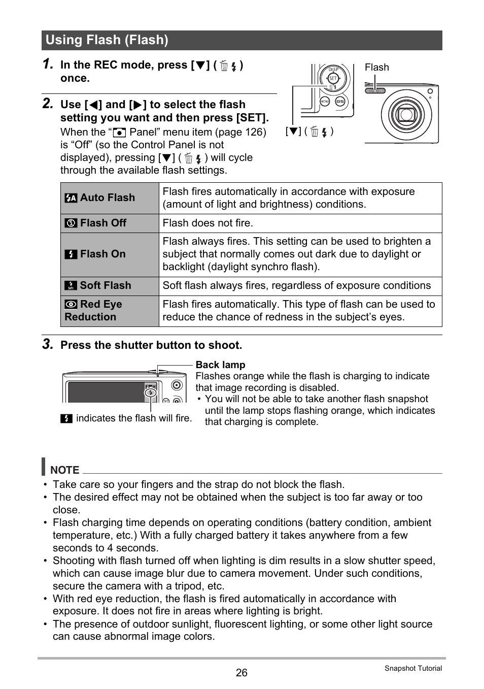 Using flash (flash) | Casio EXILIM EX Z 100 User Manual | Page 26 / 171
