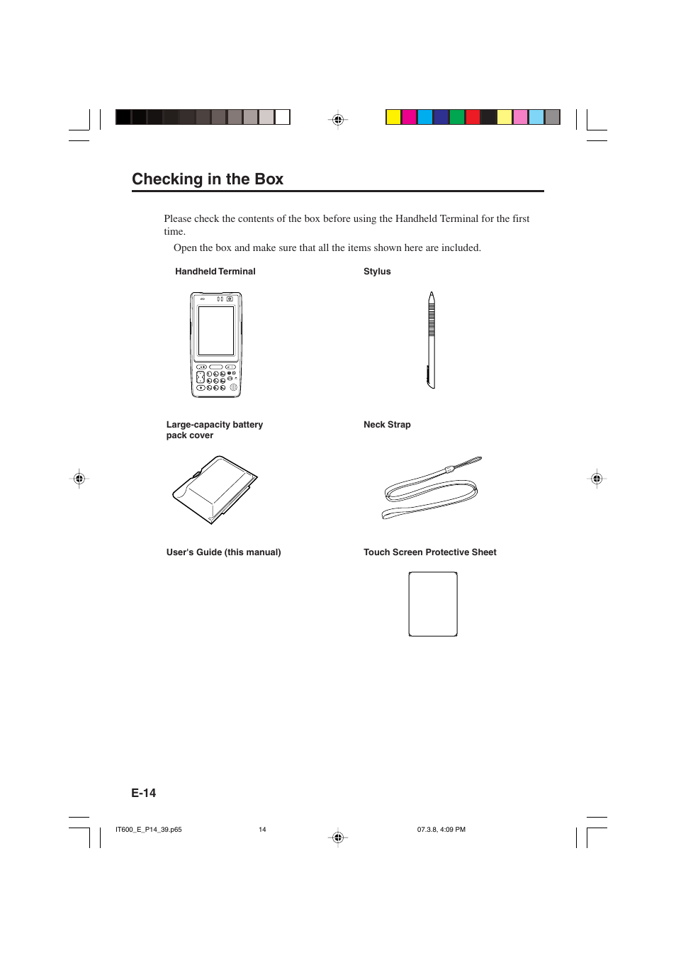 Checking in the box | Casio IT-600 User Manual | Page 16 / 57