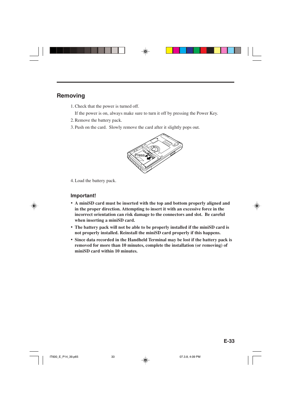 Removing | Casio IT-600 User Manual | Page 35 / 57