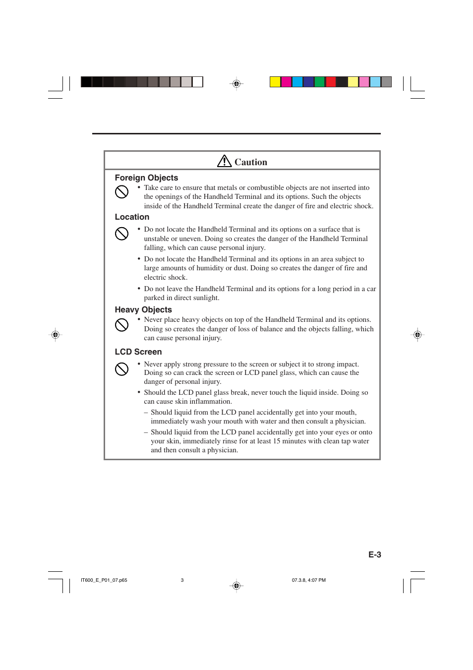 Caution | Casio IT-600 User Manual | Page 5 / 57