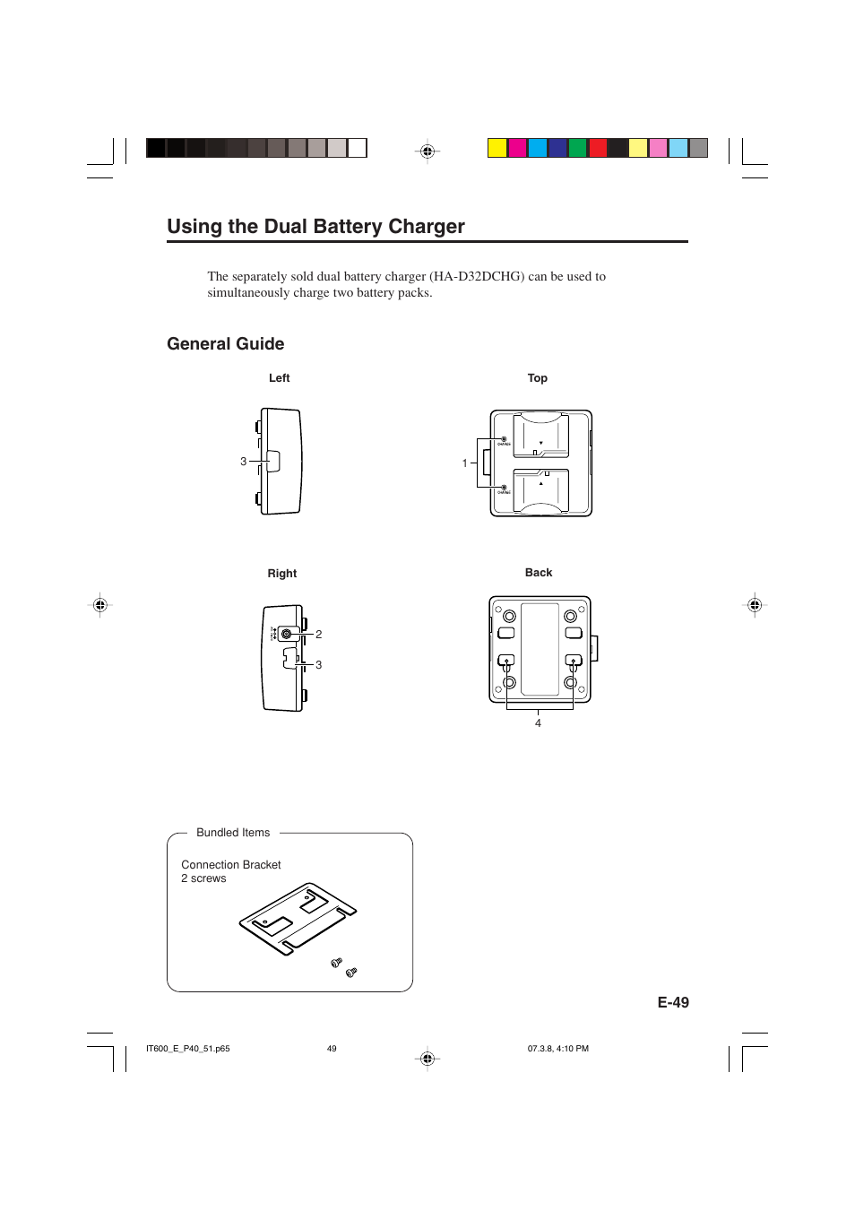 Using the dual battery charger, General guide | Casio IT-600 User Manual | Page 51 / 57