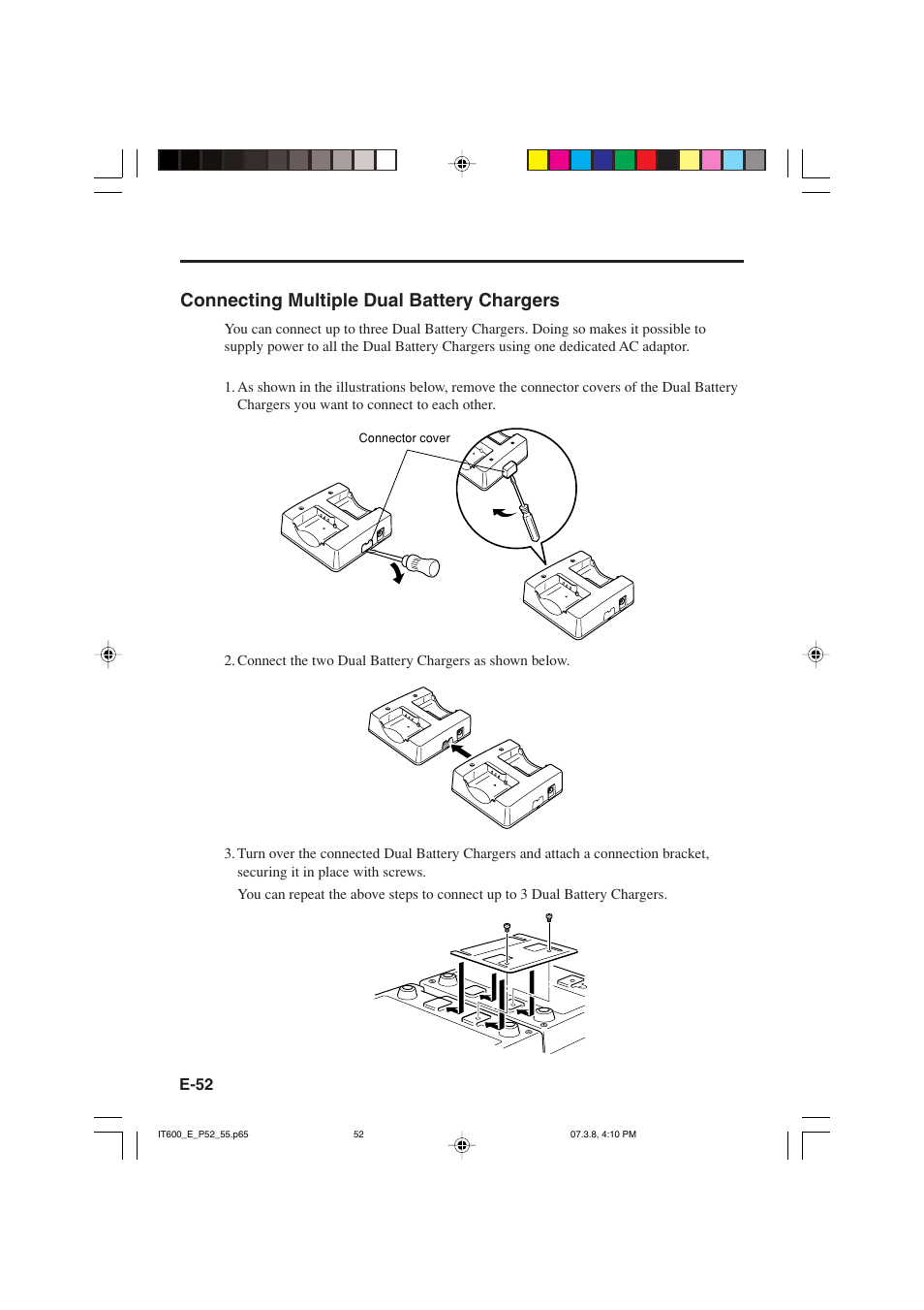 Connecting multiple dual battery chargers | Casio IT-600 User Manual | Page 54 / 57