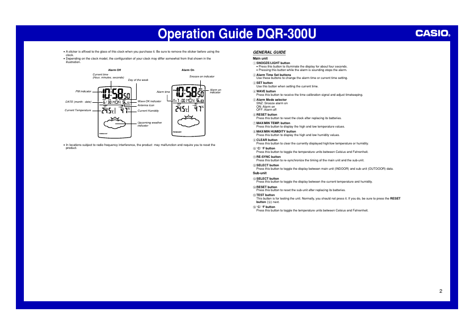 General guide 2, Operation guide dqr-300u | Casio DQR-300U User Manual | Page 2 / 6