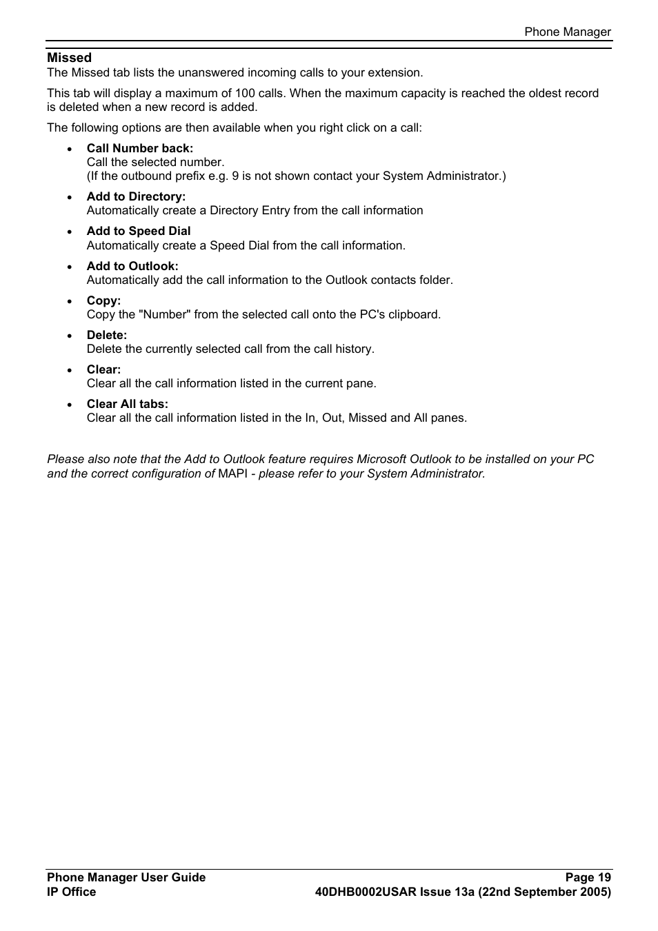 Missed | Avaya 40DHB0002USAR User Manual | Page 19 / 96