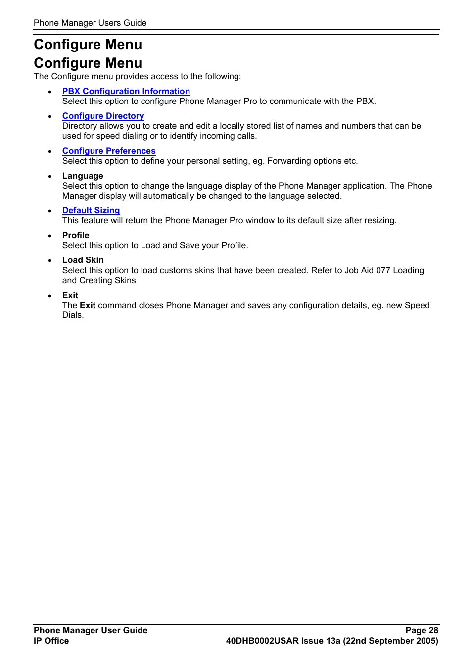 Configure menu, Configure menu configure menu | Avaya 40DHB0002USAR User Manual | Page 28 / 96