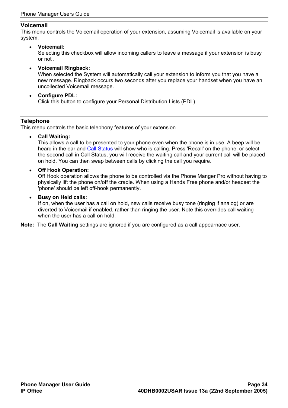 Voicemail, Telephone | Avaya 40DHB0002USAR User Manual | Page 34 / 96