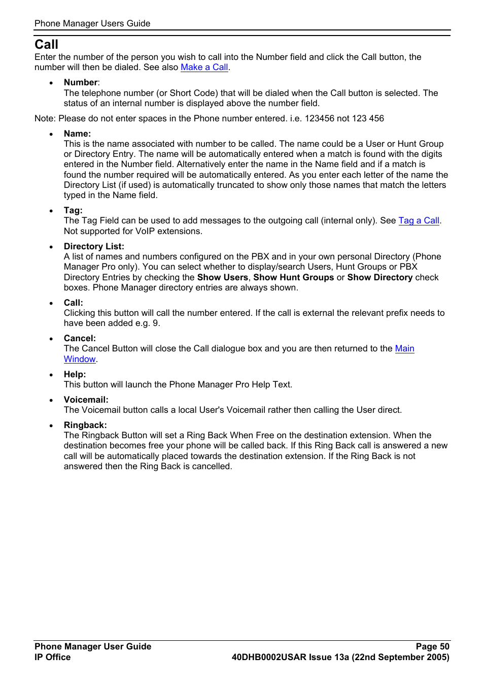 Call | Avaya 40DHB0002USAR User Manual | Page 50 / 96