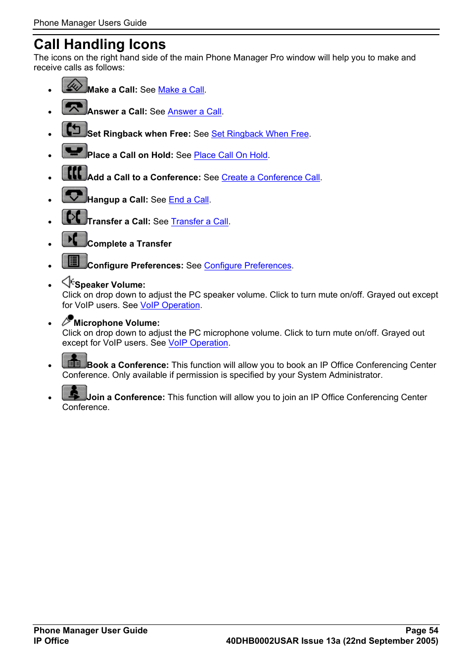 Call handling icons | Avaya 40DHB0002USAR User Manual | Page 54 / 96