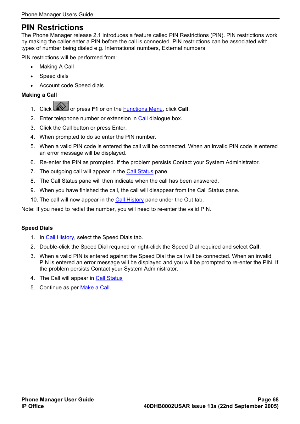 Pin restrictions | Avaya 40DHB0002USAR User Manual | Page 68 / 96