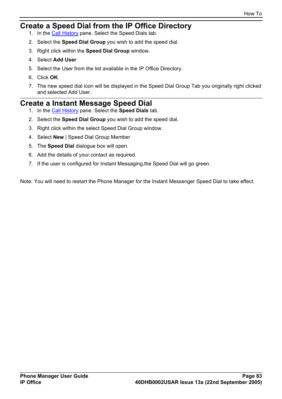Create a speed dial from the ip office directory, Create a instant message speed dial | Avaya 40DHB0002USAR User Manual | Page 83 / 96