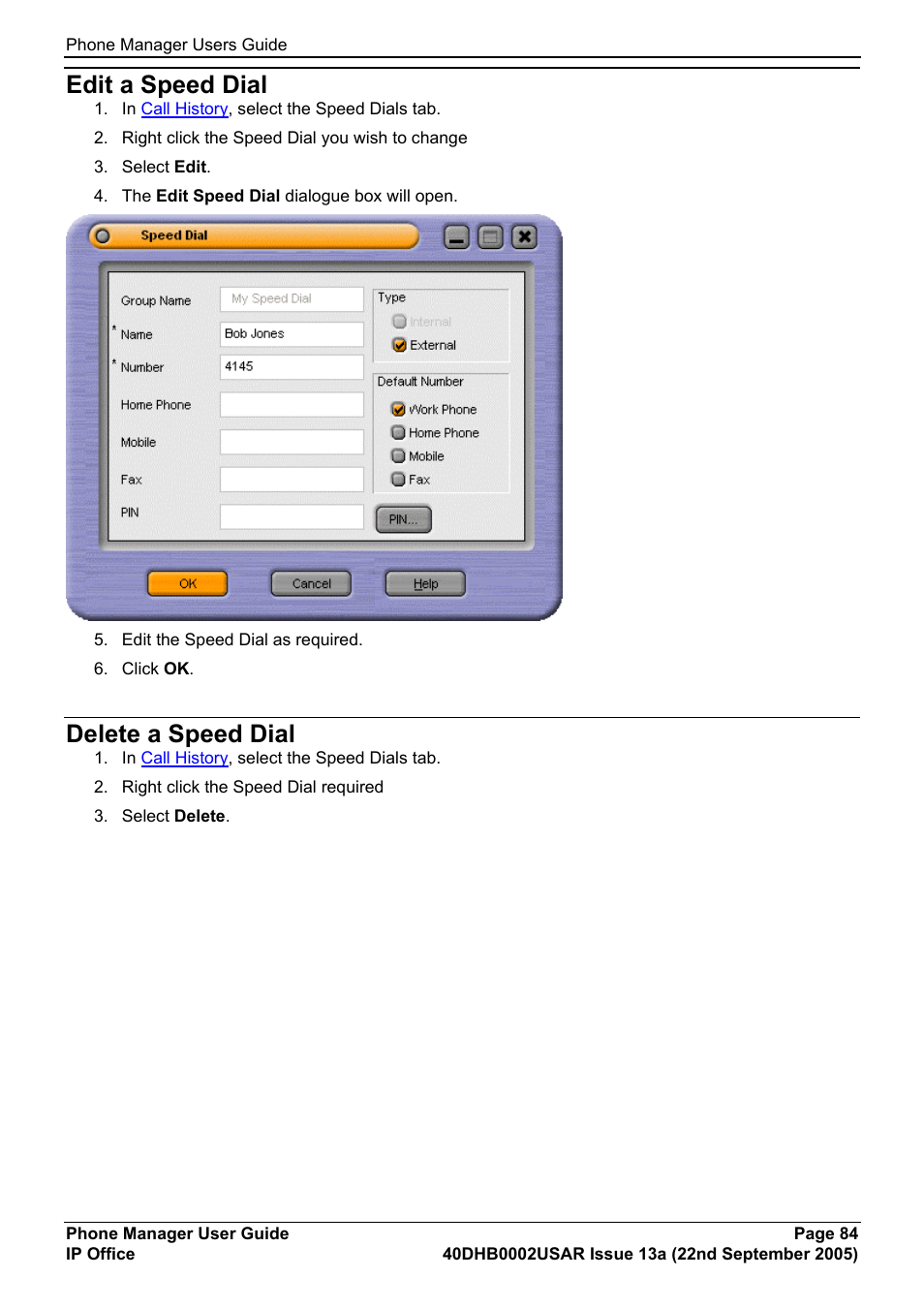Edit a speed dial, Delete a speed dial | Avaya 40DHB0002USAR User Manual | Page 84 / 96