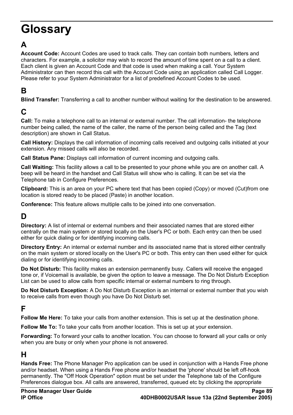 Glossary | Avaya 40DHB0002USAR User Manual | Page 89 / 96