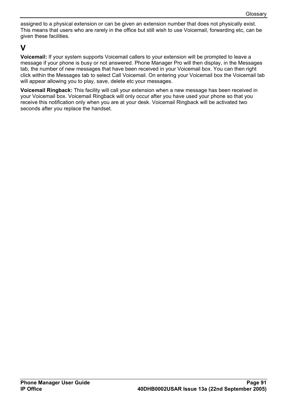 Glossary | Avaya 40DHB0002USAR User Manual | Page 91 / 96