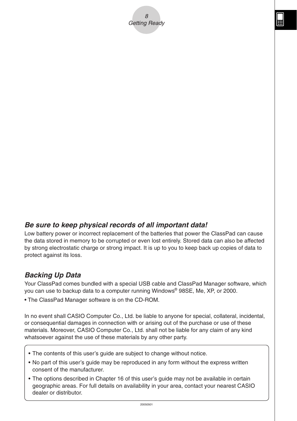 Backing up data | Casio ClassPad 300 PLUS User Manual | Page 10 / 753